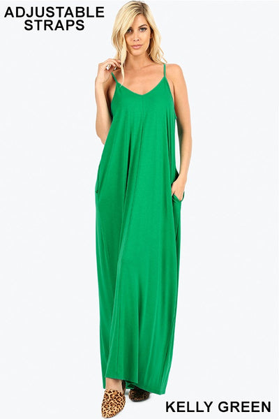 1536 0/0S VNeck ADJ Maxi DRESS w PKTS in KELLY GREEN JV-C22B