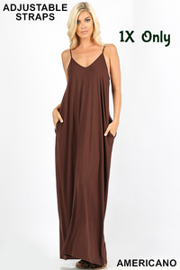 1538 0/0S VNeck ADJ Maxi DRESS w PKTS in AMERICANO JV-J13A