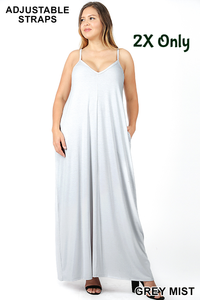 1539 0/0S VNeck ADJ Maxi DRESS w PKTS in GREY MIST JV-I1T
