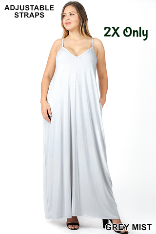 1539 0/0S VNeck ADJ Maxi DRESS w PKTS in GREY MIST JV-I1T