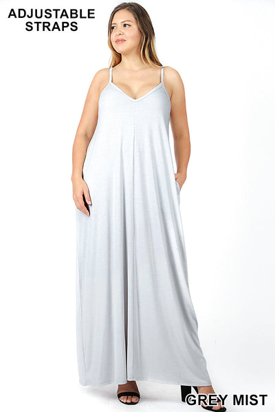 1539 0/0S VNeck ADJ Maxi DRESS w PKTS in GREY MIST JV-I1T