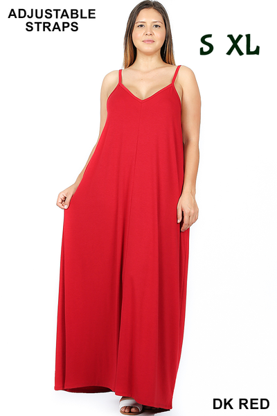 1540 0/0S VNeck ADJ Maxi DRESS w PKTS in DK RED JV-B13A