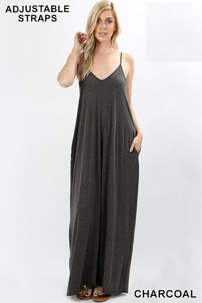 1542 0/0S VNeck ADJ Maxi Dress w PKTS in CHARCOAL HQ-B33T