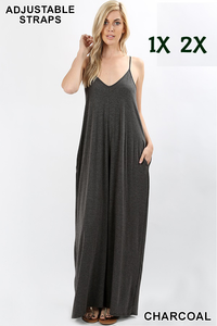 1542 0/0S VNeck ADJ Maxi Dress w PKTS in CHARCOAL HQ-B33T