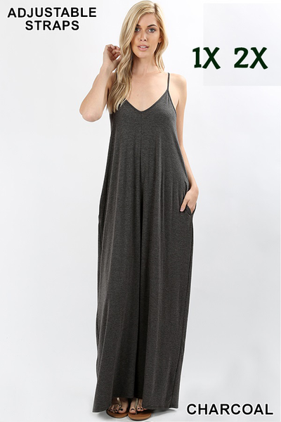 1542 0/0S VNeck ADJ Maxi Dress w PKTS in CHARCOAL HQ-B33T
