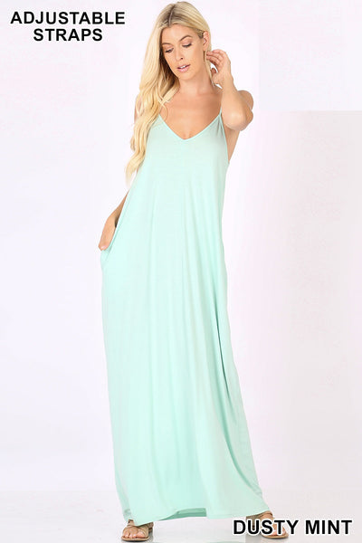 1543 0/0S VNeck ADJ Maxi Dress w PKTS in DUSTY MINT HQ-A22T
