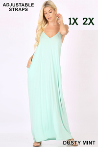 1543 0/0S VNeck ADJ Maxi Dress w PKTS in DUSTY MINT HQ-A22T