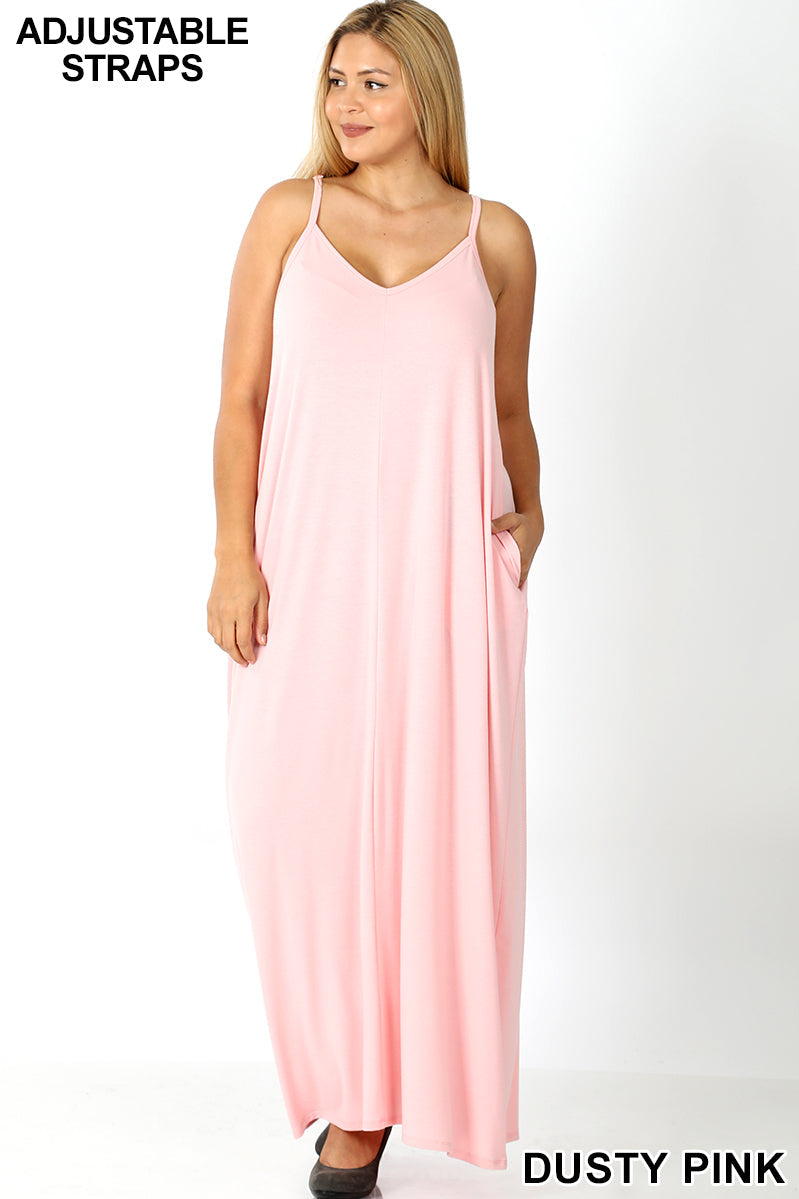 1544 0/0S VNeck ADJ Maxi Dress w PKTS in DUSTY PINK JV-T31B