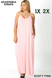 1544 0/0S VNeck ADJ Maxi Dress w PKTS in DUSTY PINK JV-T31B