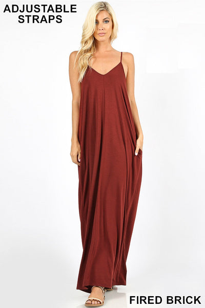 1545 0/0S VNeck ADJ Maxi Dress w PKTS in FIRED BRICK HQ-C32A