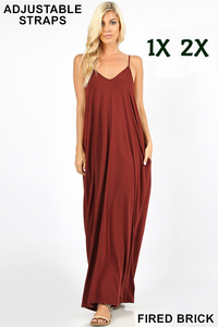1545 0/0S VNeck ADJ Maxi Dress w PKTS in FIRED BRICK HQ-C32A