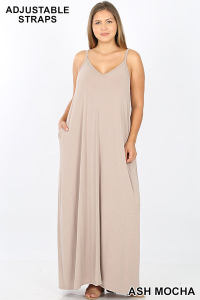 1546 0/0S VNeck ADJ Maxi Dress w PKTS in MOCHA HQ-D27T