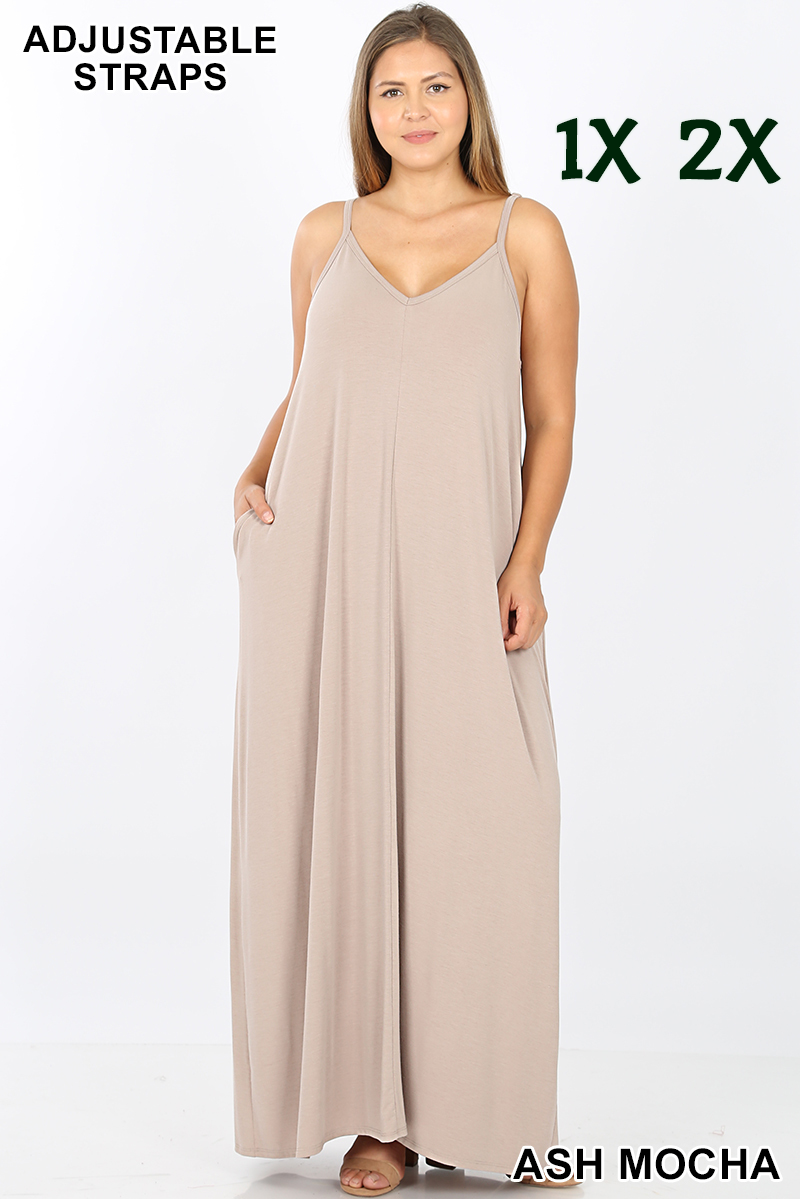 1546 0/0S VNeck ADJ Maxi Dress w PKTS in MOCHA HQ-D27T