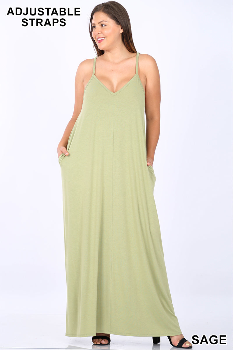 1547 0/0S VNeck ADJ Maxi Dress w PKTS in SAGE JV-T2B