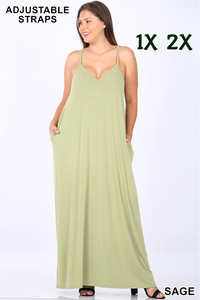 1547 0/0S VNeck ADJ Maxi Dress w PKTS in SAGE JV-T2B