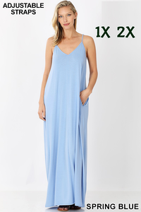 1548 0/0S VNeck ADJ Maxi Dress w PKTS in SPRING BLUE HQ-B28B