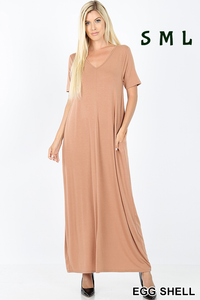 1550 1/4S VNeck Maxi DRESS w PKTS in EGGSHELL JV-I18C