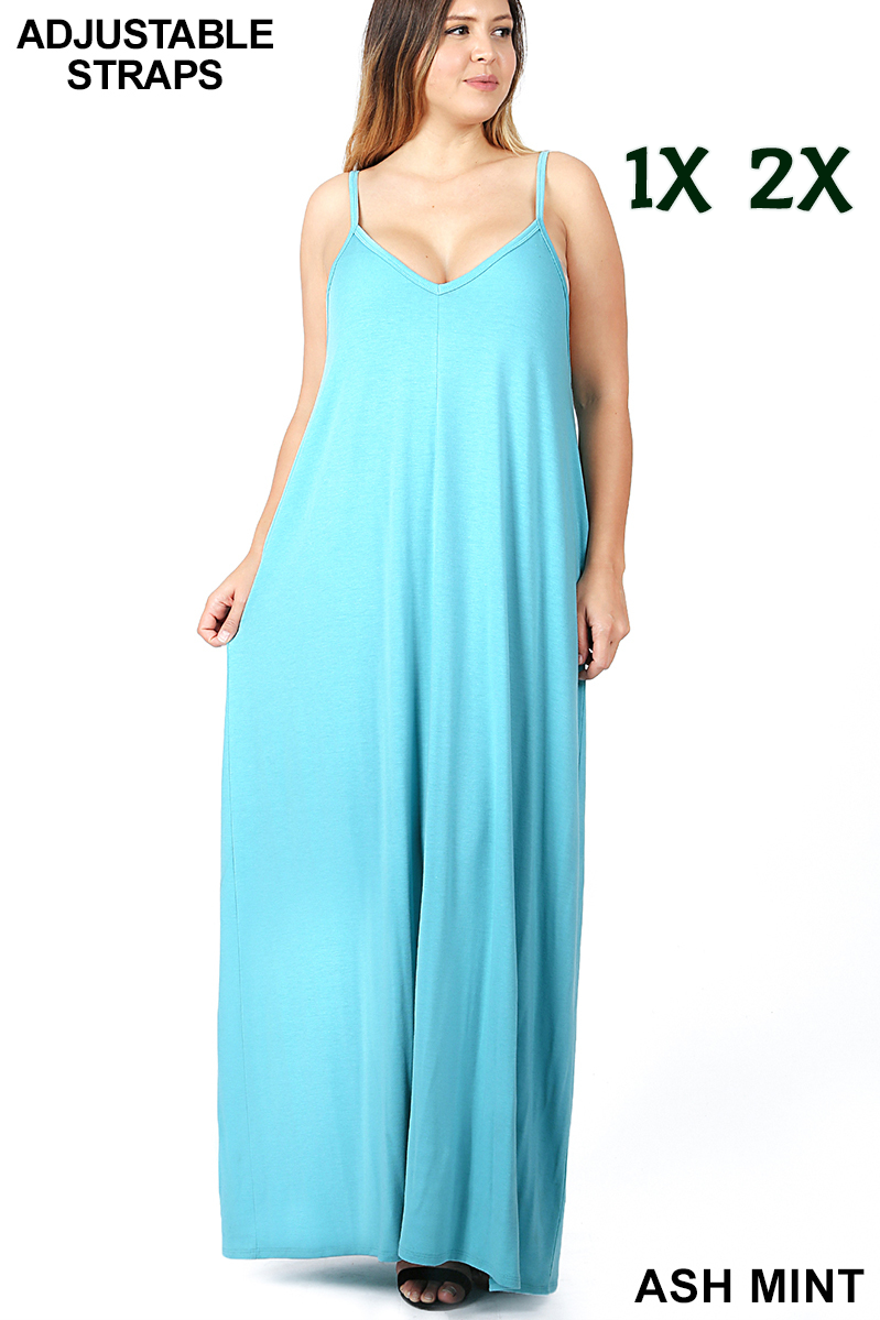 1551 0/0S VNeck ADJ Maxi Dress w PKTS in ASH MINT HQ-E28T