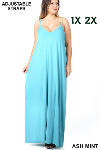 1551 0/0S VNeck ADJ Maxi Dress w PKTS in ASH MINT HQ-E28T