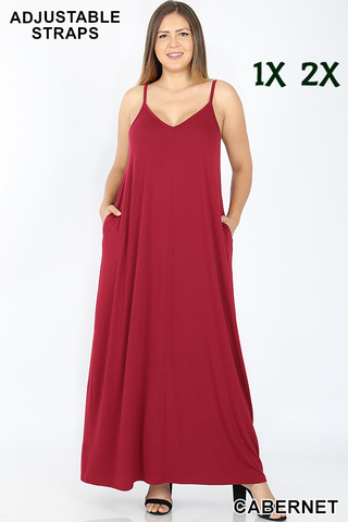 1552 0/0S VNeck ADJ Maxi Dress w PKTS in CABERNET JV-T92A