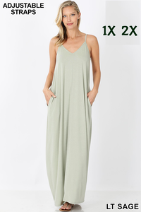 1553 0/0S VNeck ADJ Maxi Dress w PKTS in LT SAGE JV-T98A