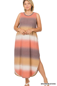 1556 0/0S RN Tie Dye Ombre Maxi DRESS w PKTS in BRWN/MUST JV-N83B