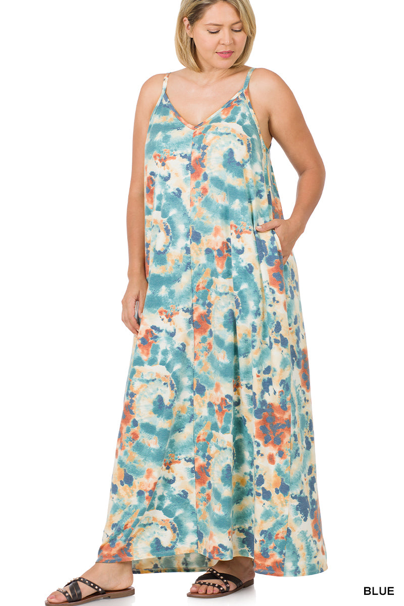 1561 0/0S French Terry V Neck TD ADJ Cami Maxi DRESS in BLUE JV-M33C