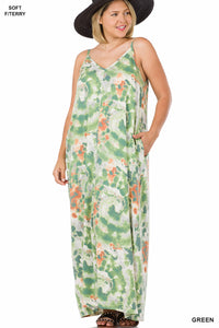 1562 0/0S FT V Neck TD ADJ Cami Maxi DRESS in GREEN JV-HA12C G