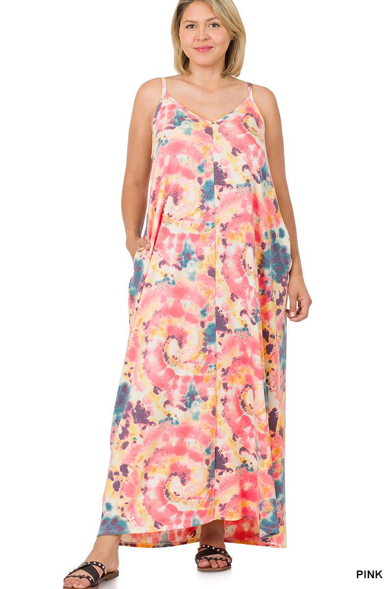 1563 0/0S French Terry V Neck TD ADJ Cami Maxi DRESS in PINK JV-D38B