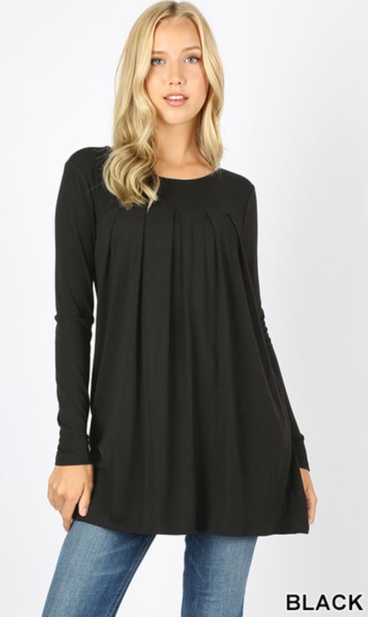 5271 4/4 R Neck Pleated TOP in BLACK