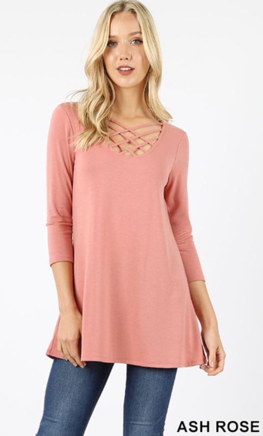574 3/4S Triple Lattice TOP in ASH ROSE