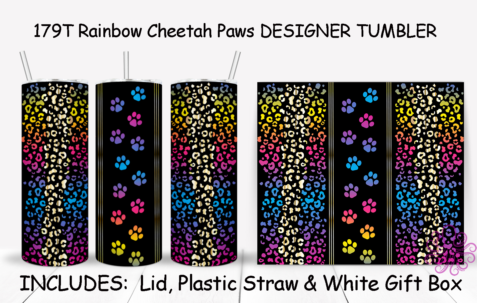 179T Rainbow Cheetah Paws DESIGNER TUMBLER - TBM