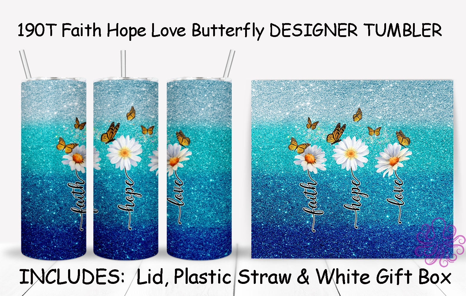 190T Faith Hope Love Butterfly TUMBLER - TBM