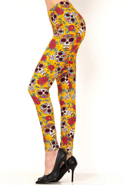 2051 Sugar Skulls on Gold LEGGINGS or CAPRI