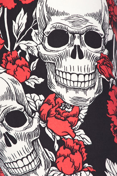 2053 Red Floral Skull LEGGINGS