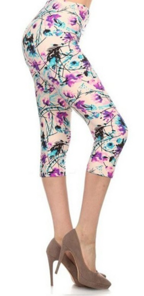2080 Floral on Sand LEGGINGS or CAPRI