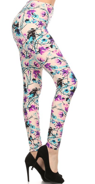 2080 Floral on Sand LEGGINGS or CAPRI