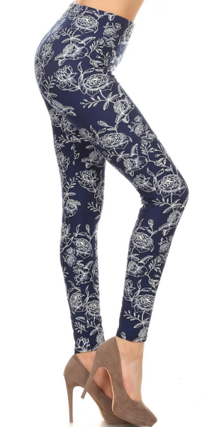 2081 More Blooms on Blue LEGGINGS JV1-Q43B G