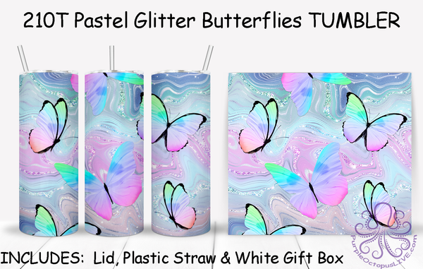 210T Pastel Glitter Butterflies TUMBLER - TBM