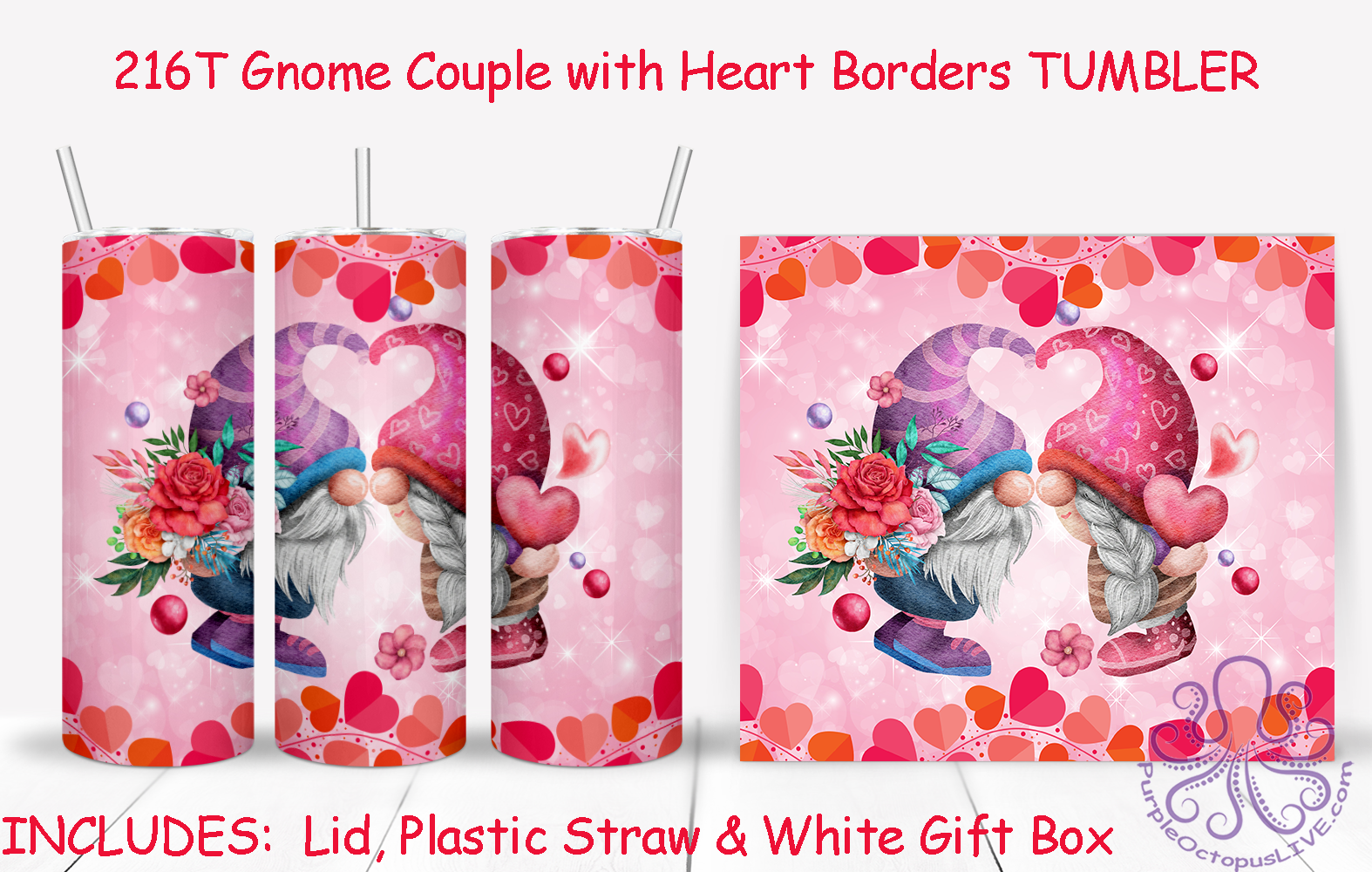 216T Gnome Couple with Heart Borders TUMBLER - TBM