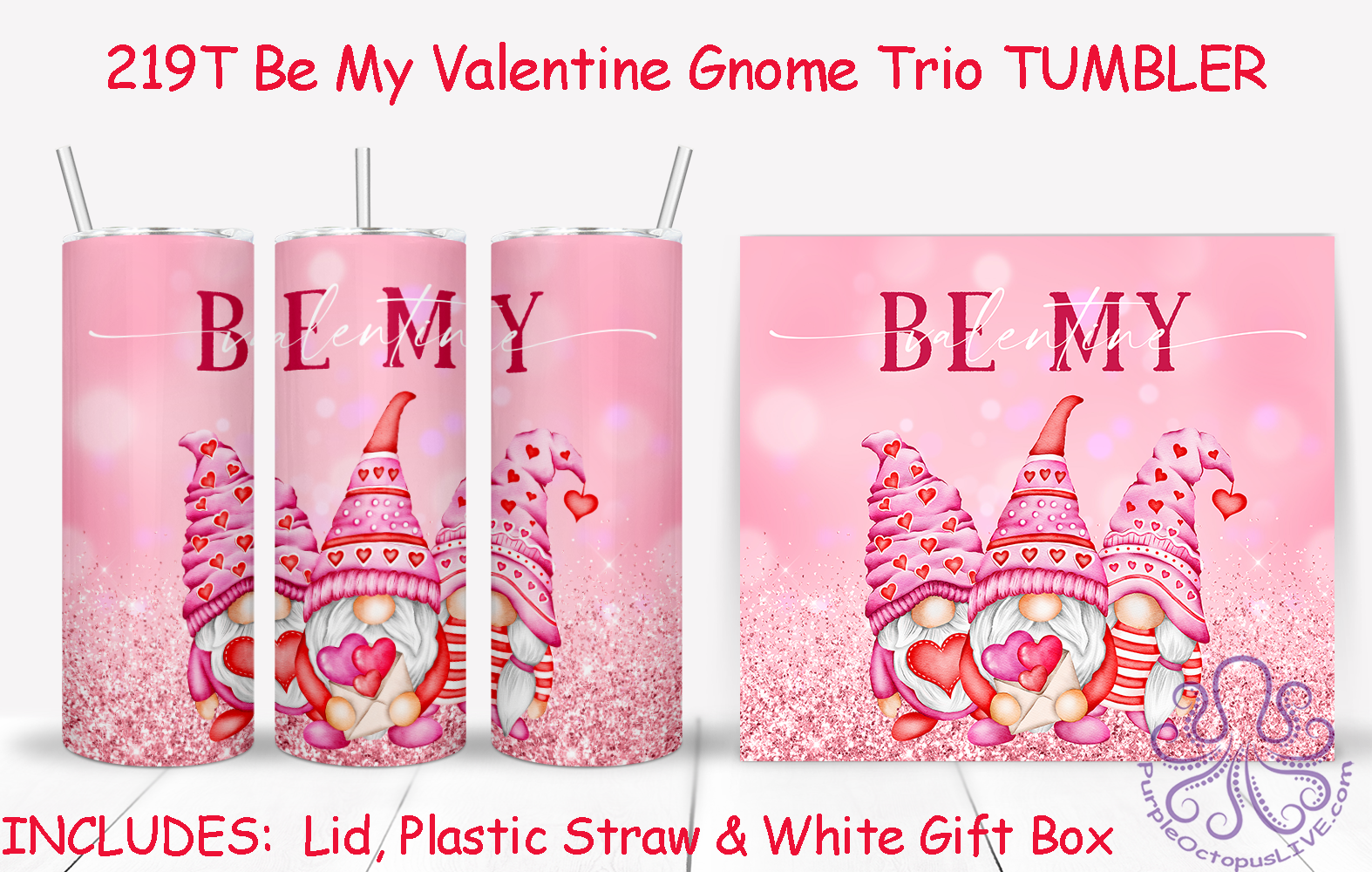 219T Be My Valentine Gnome Trio TUMBLER - TBM