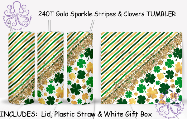 240T Gold Sparkle Stripes & Clovers TUMBLER - TBM