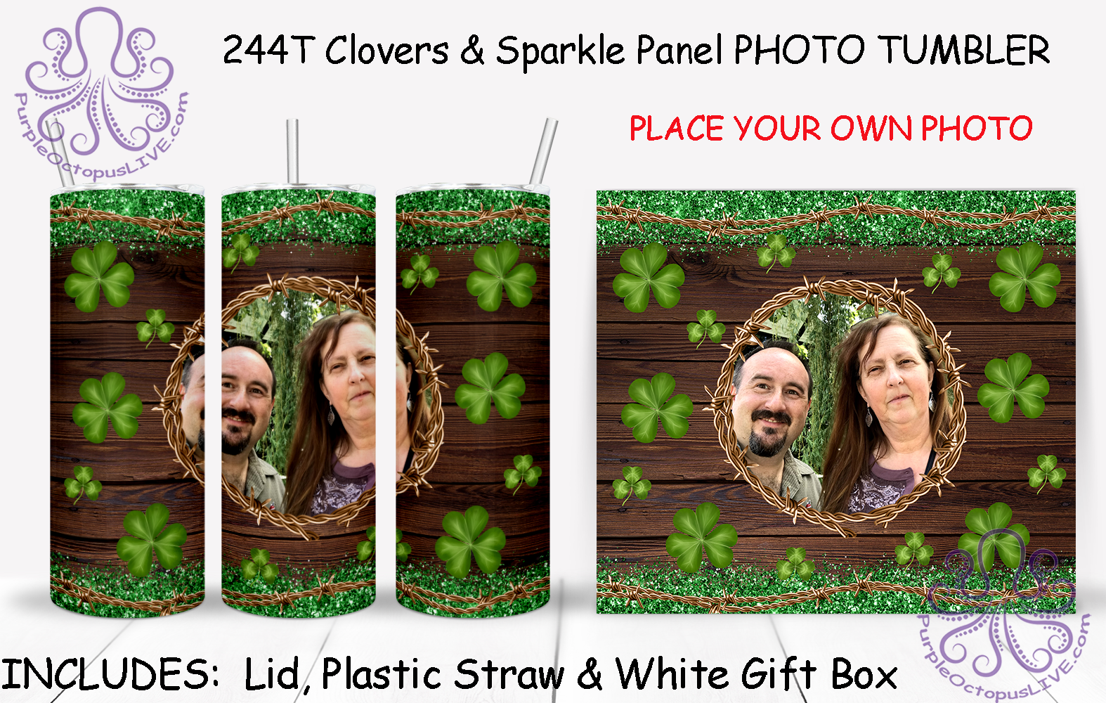 244T Clovers & Sparkle Panel PHOTO TUMBLER -TBM