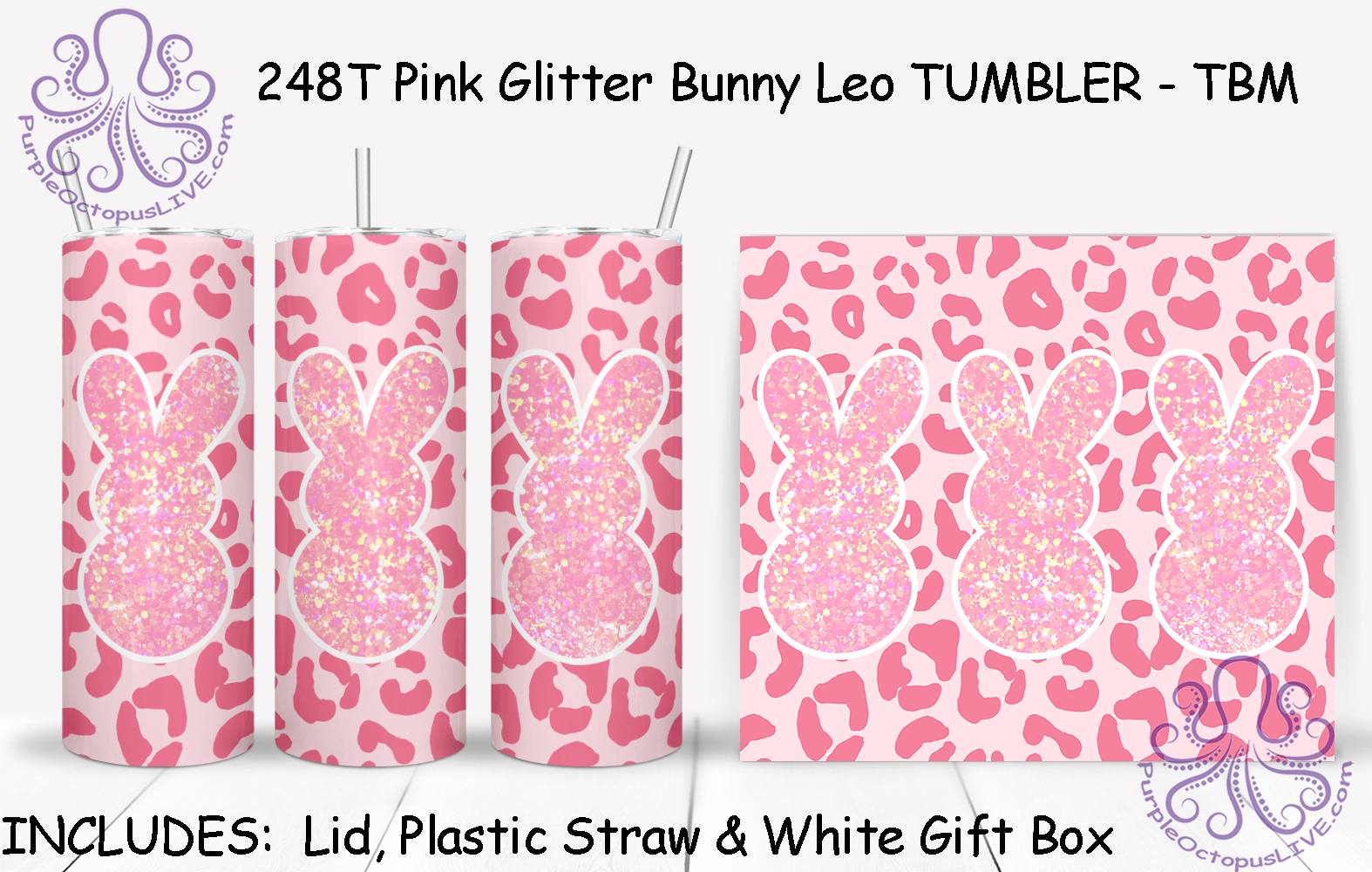 248T Pink Glitter Bunny Leo TUMBLER - TBM