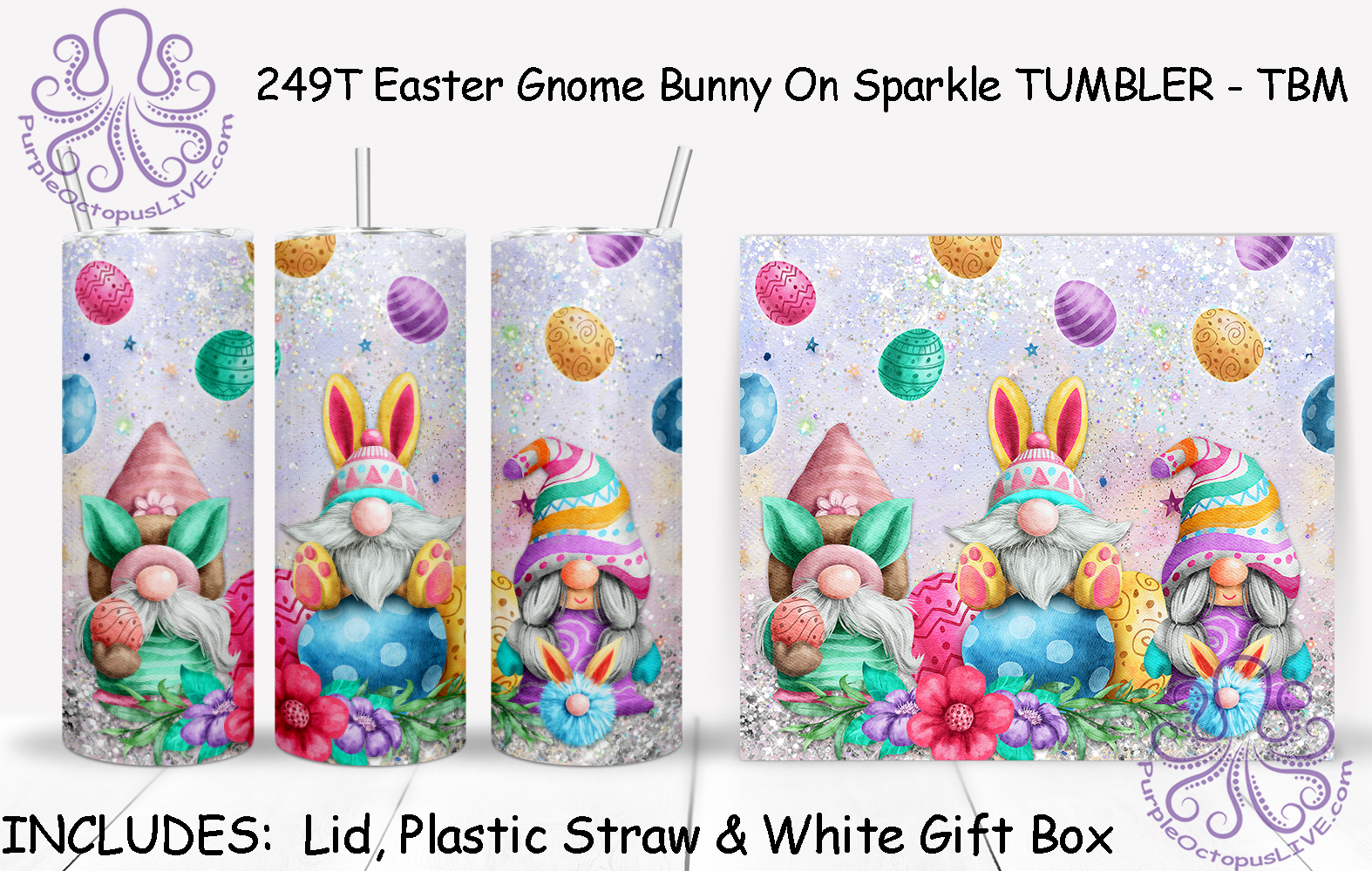 249T Easter Gnome Bunny On Sparkle TUMBLER - TBM
