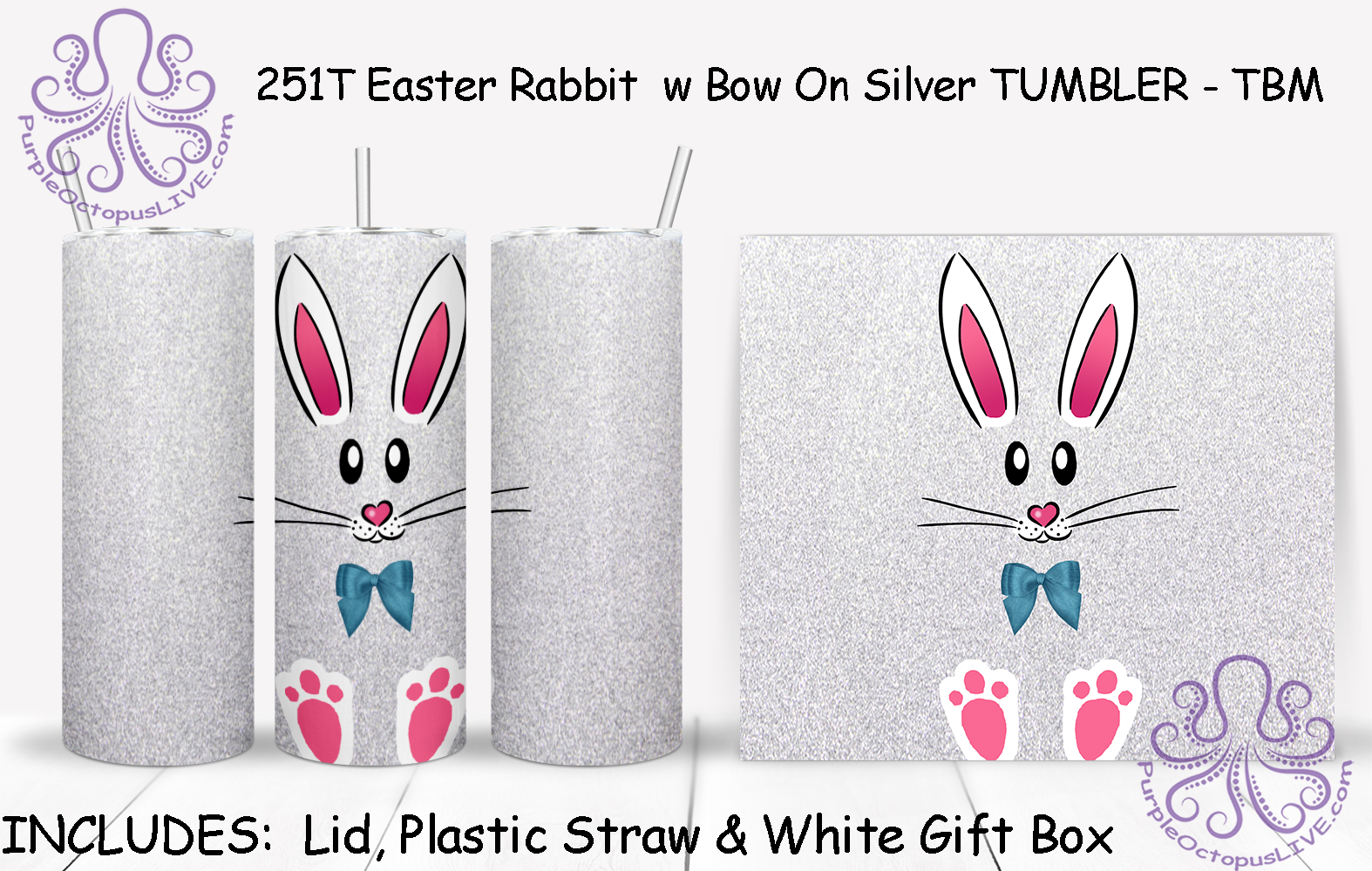 251T Easter Rabbit  w Bow On Silver TUMBLER - TBM