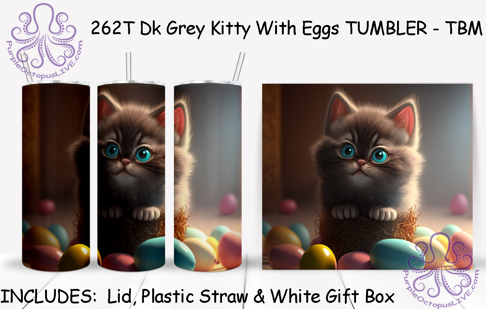 262T Dk Grey Kitty With Eggs TUMBLER - TBM