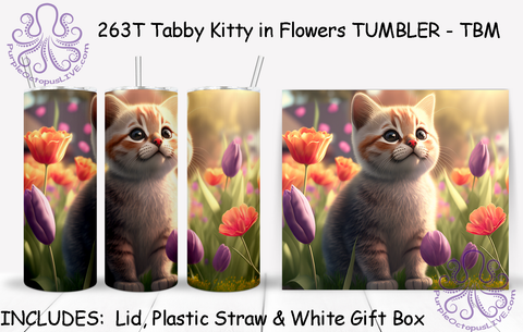263T Tabby Kitty in Flowers TUMBLER - TBM