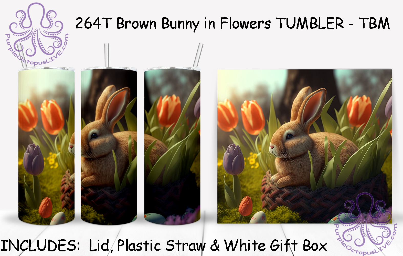 264T Brown Bunny in Flowers TUMBLER - TBM