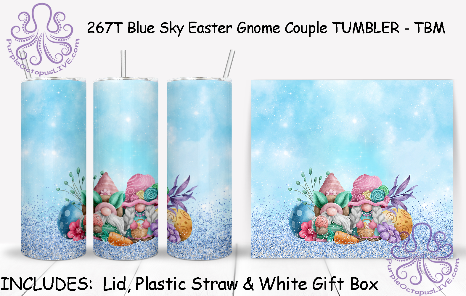 267T Blue Sky Easter Gnome Couple TUMBLER - TBM